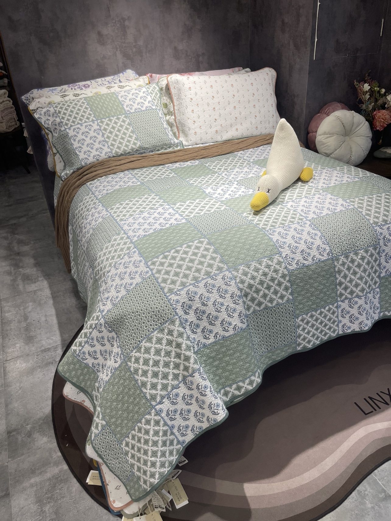 林夕外贸美式密绗棉花床盖三件套双面可用榻榻米炕盖