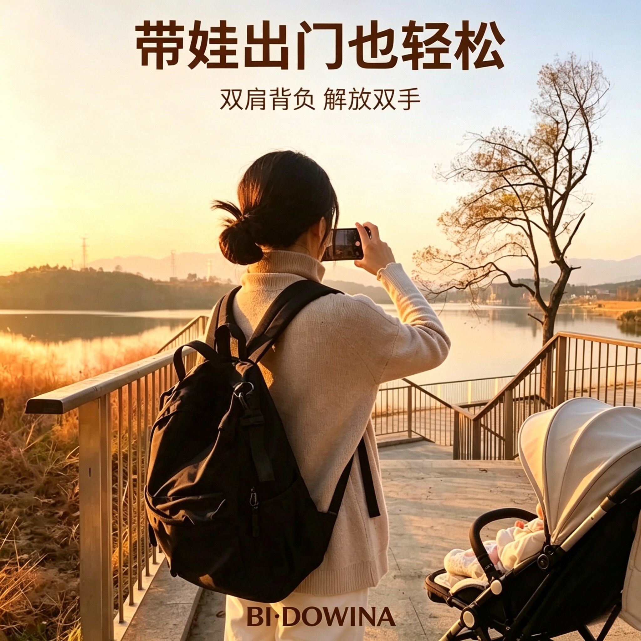 妈咪包女2026新款多功能双肩背包轻便大容量妈妈包外出母婴包黑色