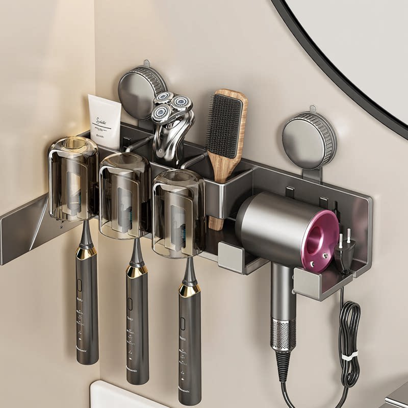吸盘牙刷置物架免打孔卫生间吹风机支架壁挂电动刷牙漱口杯架牙膏