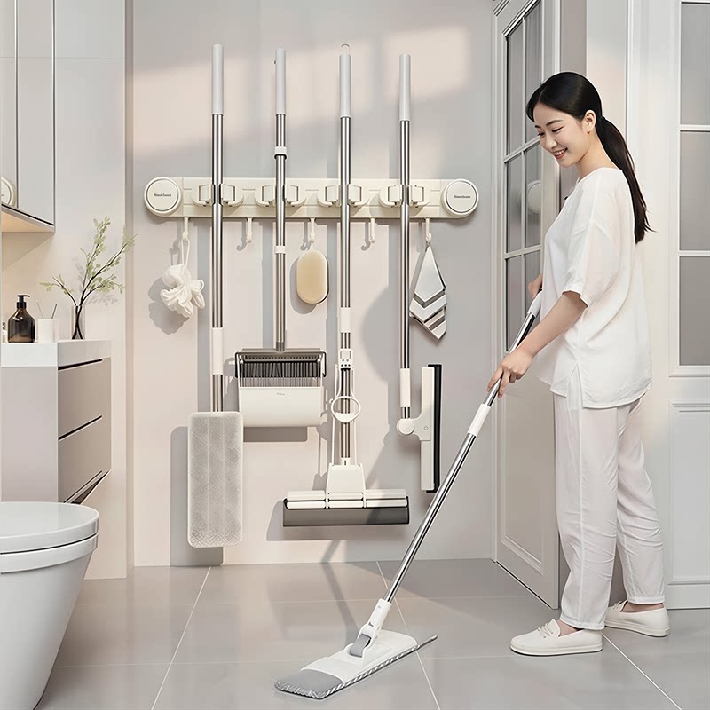 吸盘拖把壁挂夹浴室卫生间免打孔扫把拖布拖把架挂钩墙上收纳神器