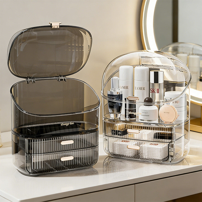 化妆品收纳盒桌面防尘抽屉式高级感整理箱透明梳妆台护肤品置物架