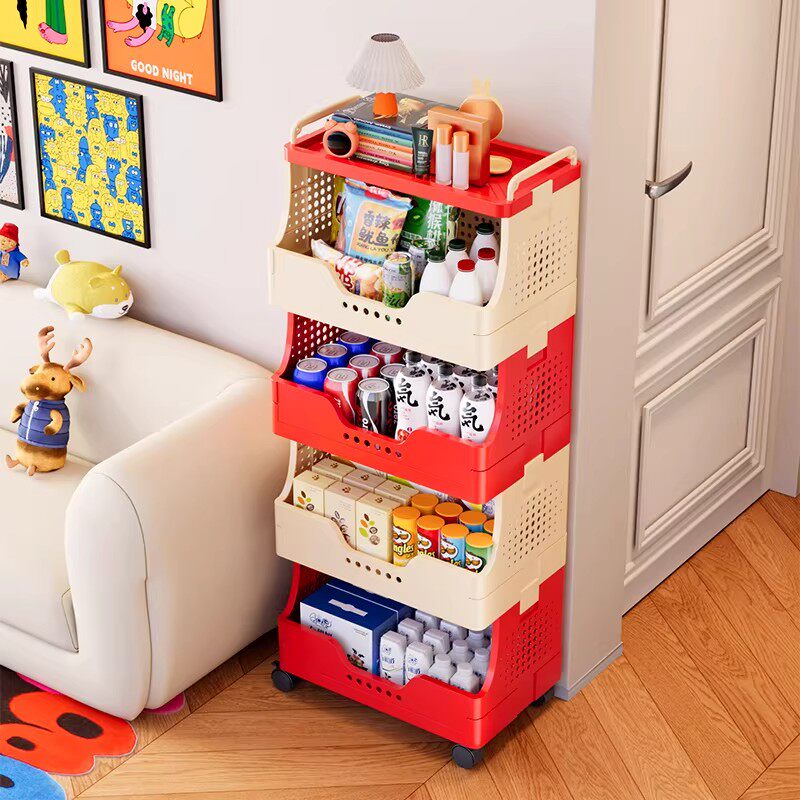 多巴胺小推车零食置物架可折叠移动落地家用浴室多层玩具收纳架子