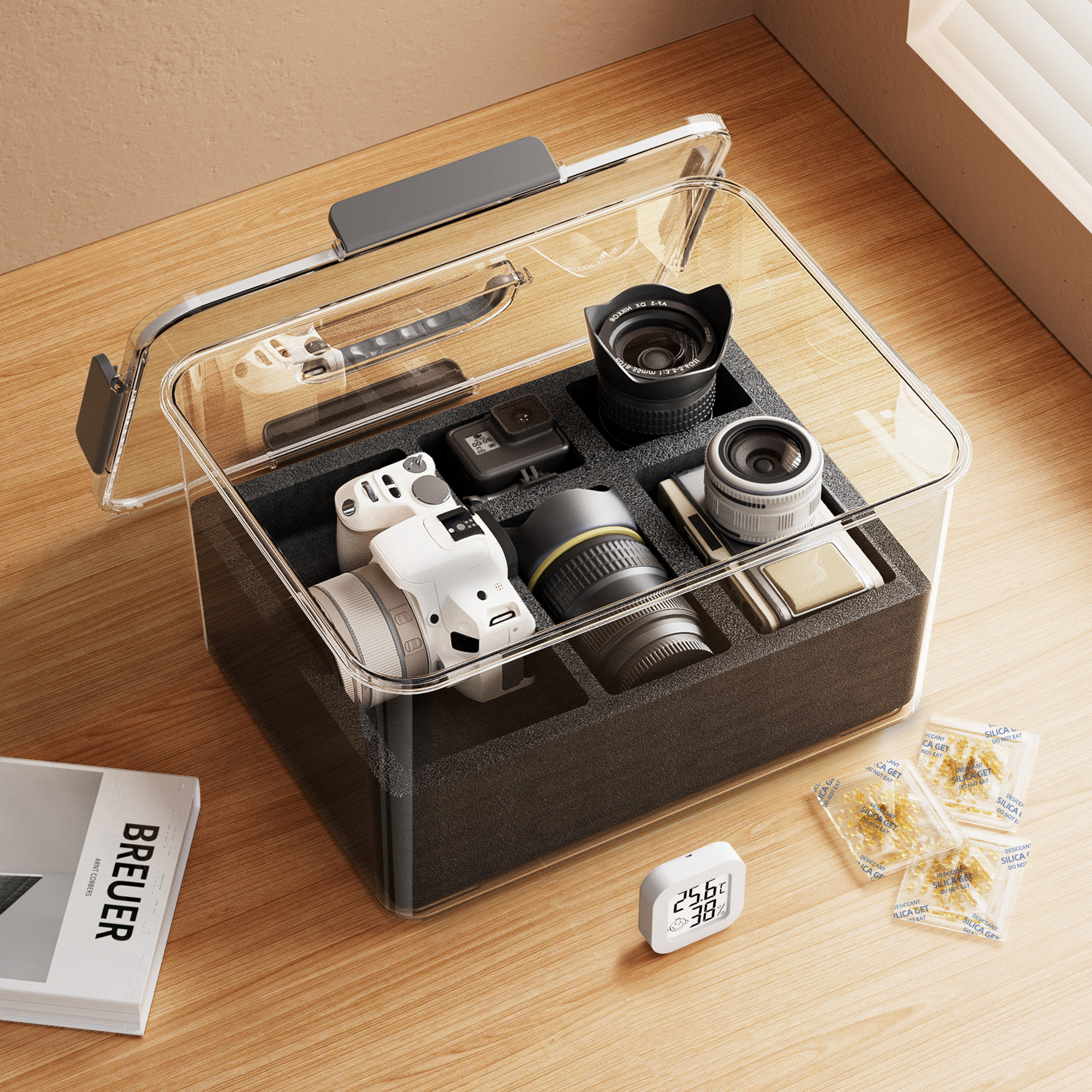 相机专用防潮箱干燥箱摄影镜头密封箱防潮盒防尘整理箱桌面收纳盒