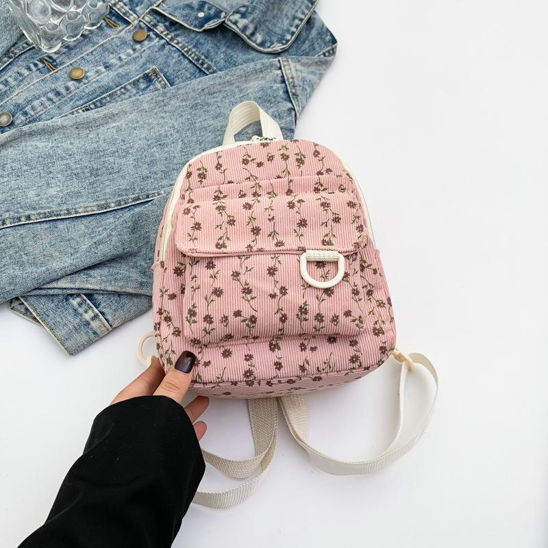 跨境新款灯芯绒小背包女樱桃小清新儿童潮流条绒休闲包迷你