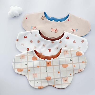 韩版新款花瓣造型口水巾a类纯棉双面加大围嘴宝宝防水口水兜0-2岁