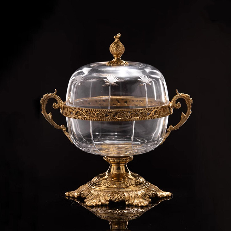 欧式水晶盒 法式盖盒 美式轻奢华糖果罐玄关柜装饰瓶储物罐铜摆件