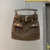 裙 高腰a字半身裙休闲阔腿裤 咖啡色口袋工装 牛仔半裙女2026年夏季