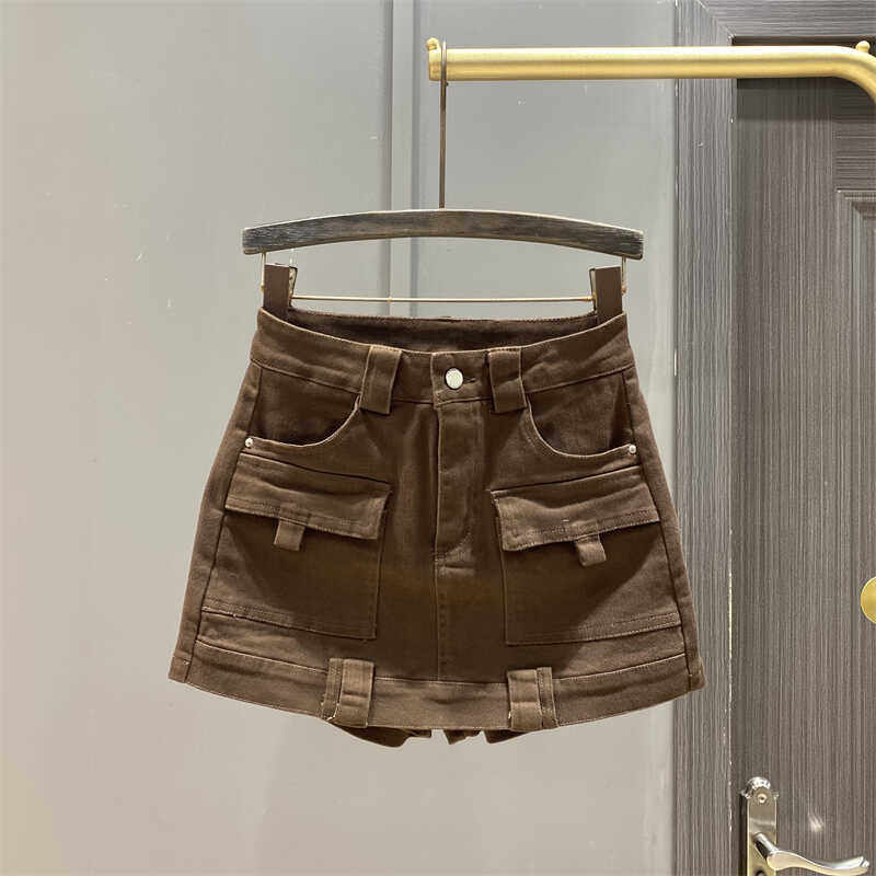 咖啡色高腰牛仔短裙裤女2026春季新款显瘦a字辣妹工装半身裤裙ins,女装/女士精品,半身裙,淘宝优惠券,粉丝福利购,淘宝优惠卷