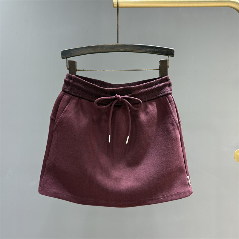 抽绳松紧腰运动休闲卫衣棉短裙女秋季新款红色辣妹显瘦包臀半身裙