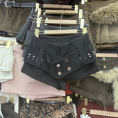 美式 减龄显瘦外穿阔腿毛呢靴裤 辣妹铆钉腰带短裤 女2025年秋冬新款
