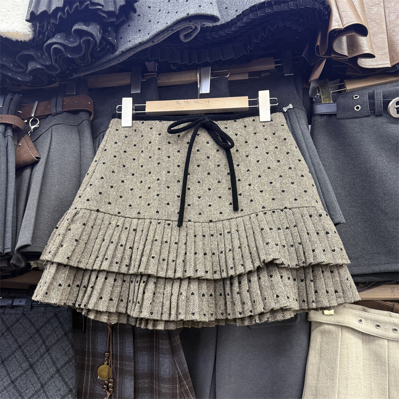 法式复古花边波点半身裙