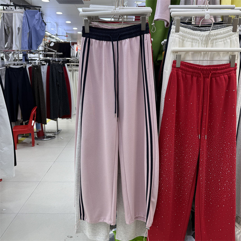 运动风条纹拼色休闲裤女2026春季新款松紧腰抽绳宽松百搭阔腿卫裤,女装/女士精品,休闲裤,淘宝优惠券,粉丝福利购,淘宝优惠卷