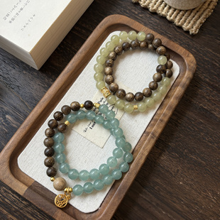致古意 原创自制新中式国风配色手工串珠天然木珠汉白玉沙金手串