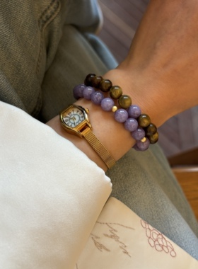 天然绿檀木紫玉髓双圈弹力手链