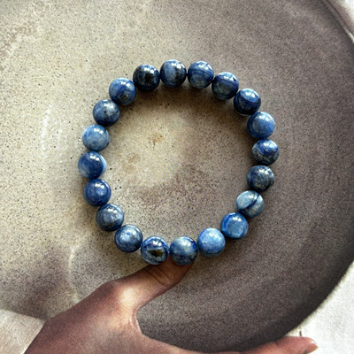 天然蓝晶石老矿料蓝绒晶猫眼手串