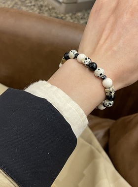 国风天然斑点石白化石串珠手链