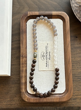 新中式天然石灰玛瑙黑檀木三眼天珠双圈弹力手链