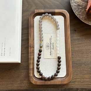 新中式天然石灰玛瑙黑檀木三眼天珠双圈弹力手链