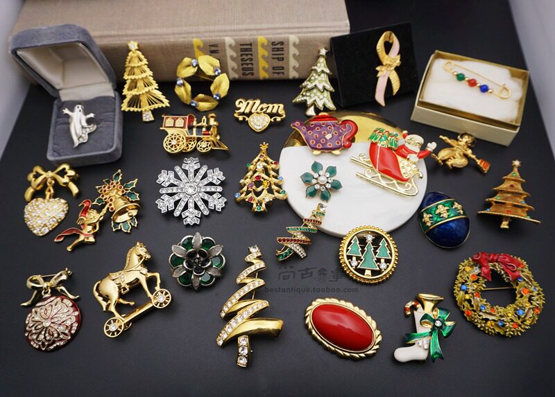 西洋vintage中古圣诞树礼物母亲节日趣味胸针孤品现货推荐