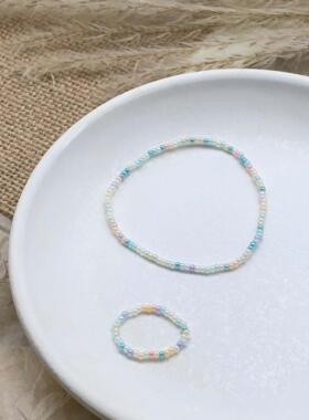 Dua幻彩云雾奶油米珠女极细2mm手链多巴胺糖果色叠戴饰品弹力彩色