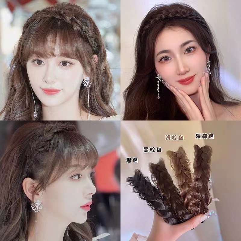 鱼骨辫假发发箍增高颅顶无金属布艺麻花辫子网红新款压发防滑头箍