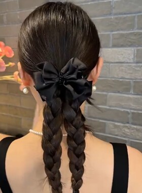 黑色蝴蝶结丸子头抓夹女高级感发夹马尾丸子头后脑勺发饰雅致发卡