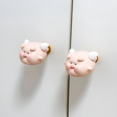 卡通小猪兔子儿童衣柜拉手可爱女孩卧室橱柜门抽屉把手免打孔新款