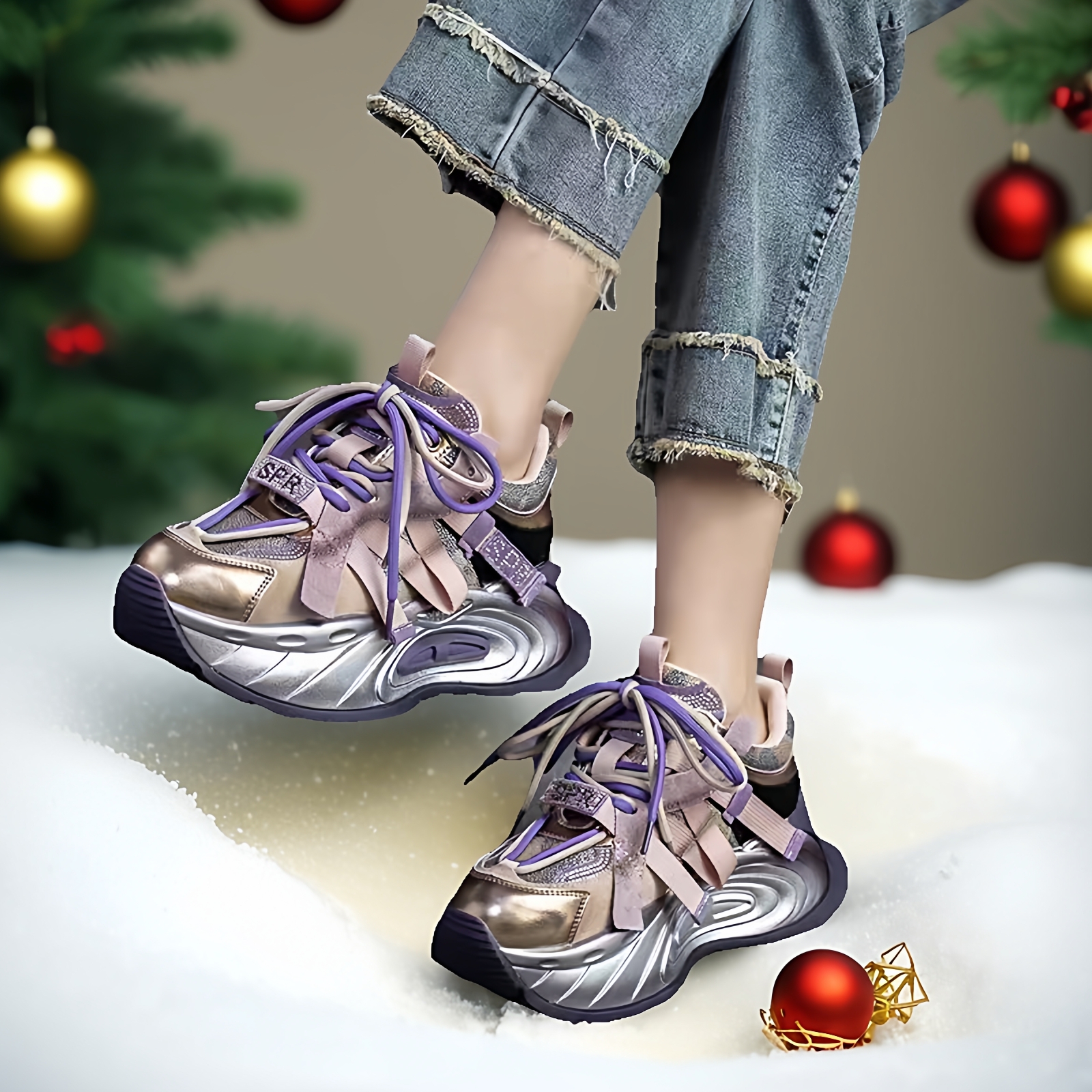 明星同款紫色老爹鞋女2025超好看新款女款设计师原创真皮流行女鞋