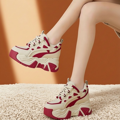 2025超好看冬鞋加绒保暖增高鞋8cm真皮老爹鞋女今年流行小白鞋