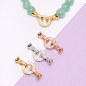 S925纯银镀18k圆形双环珍珠连接扣DIY手工串珠扣水晶珍珠项链尾扣