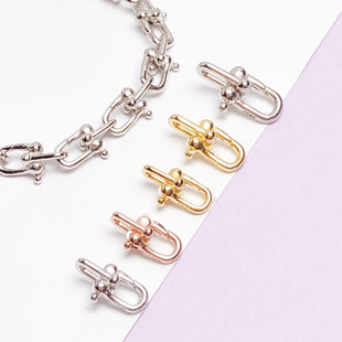 diy配件 S925纯银时尚马蹄项链手链银扣弹簧可打开手工串珠连接扣