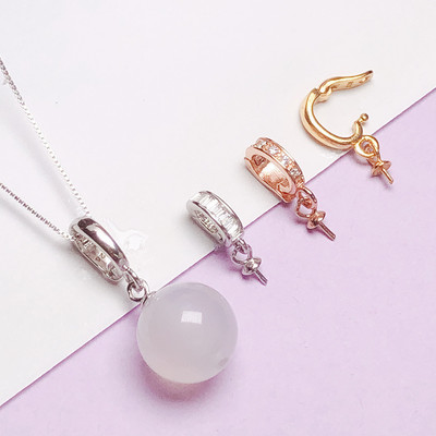 s925纯银黄金色扣头珍珠双开口扣奶嘴项链吊坠扣头18k扣diy配件