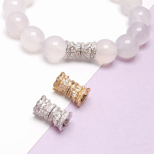 S925纯银镶嵌钻石珍珠项链镀18k金扣头螺丝diy连接扣翡翠圆珠搭扣