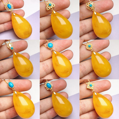 蜜蜡对夹扣纯银镀古法挂件