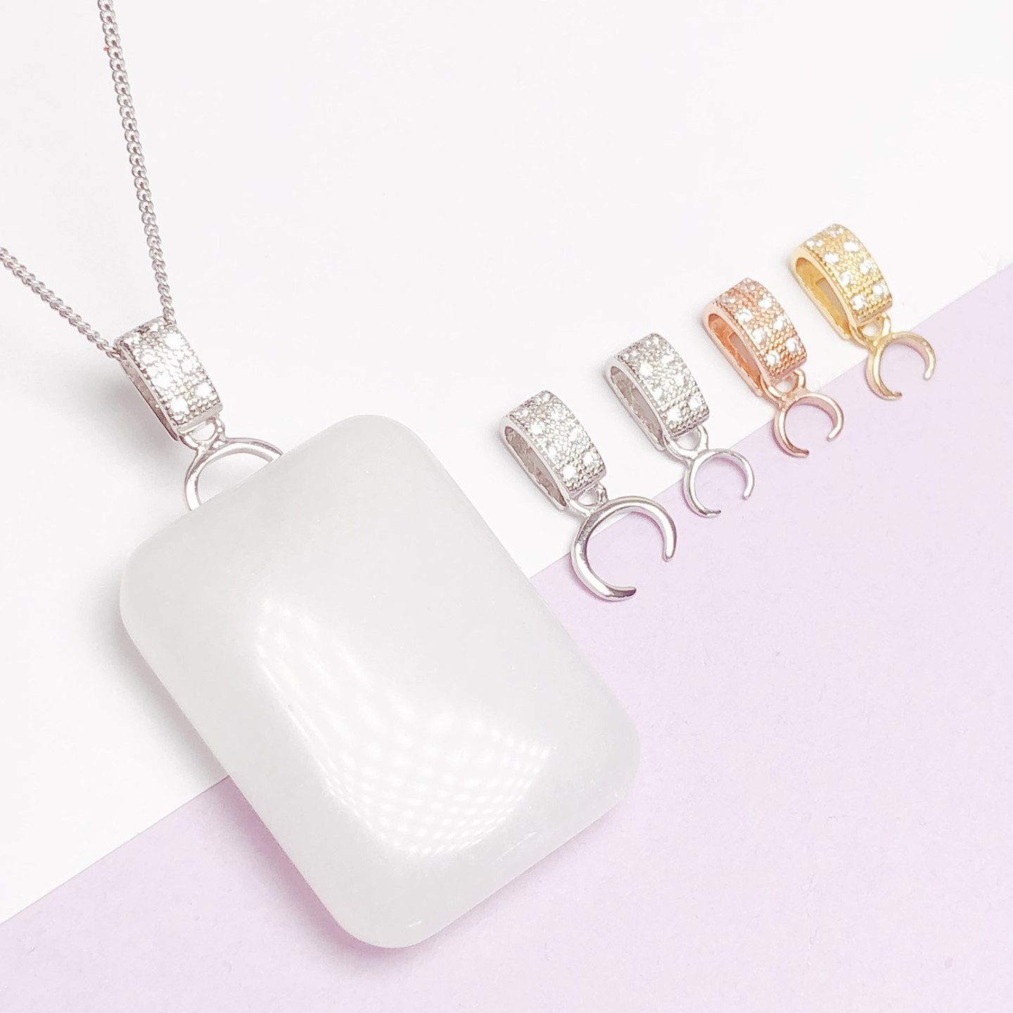 s925纯银镀18k金镶钻牛鼻孔扣头V孔左右孔横向葫芦扣吊坠连接扣