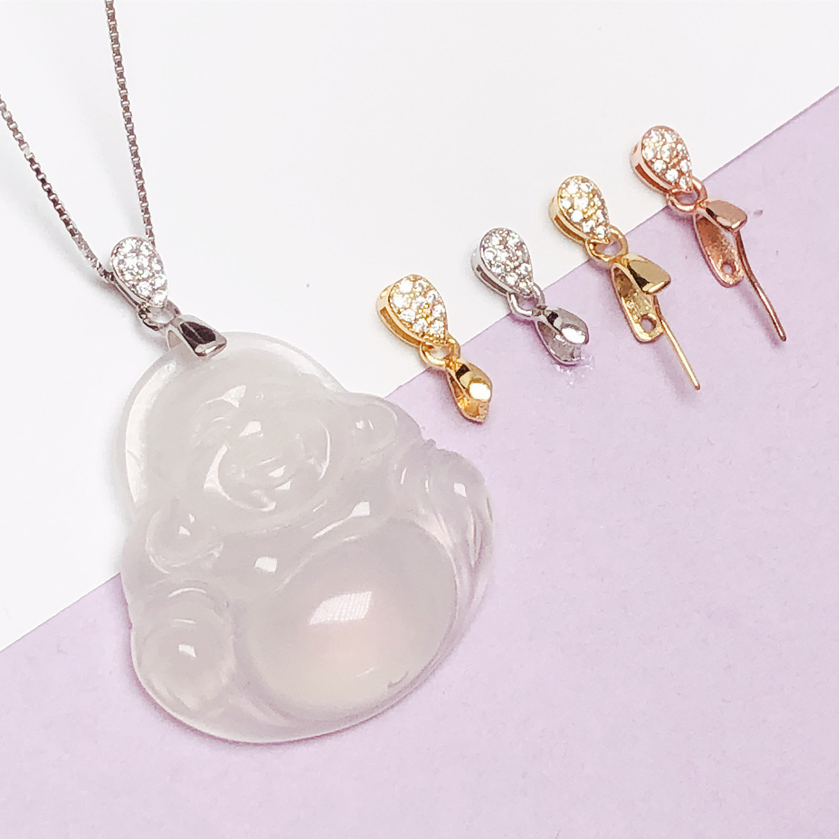 s925纯银瓜子扣翡翠玉扣头小号