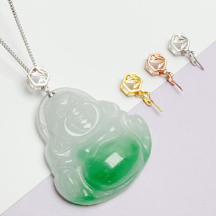 s925纯银镀18k金色扣头迷你竹子扣观音佛公吊坠斜孔扣diy吊坠挂扣