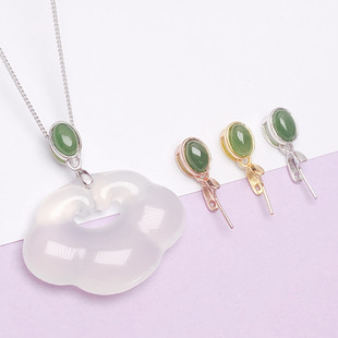 s925纯银吊坠扣头镀18K金瓜子扣佛公翡翠玉坠扣子如意夹扣项链扣