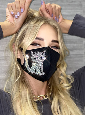 包邮ins网红防晒口罩薄款冰丝棉可爱猫咪镶钻配饰防尘成人面罩