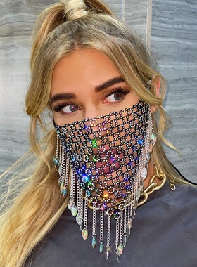 欧美跨境钻石口罩女重金属水钻装饰口罩秋冬薄款透气一层时尚面罩