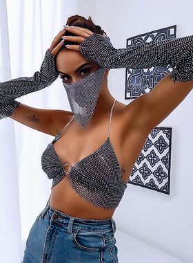 欧美网红闪钻袖套蹦迪网格水钻长袖手套电音节饰品配饰女镶钻渔网