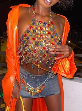 2023欧美新品亚马逊速卖通热销性感夜店金属宝石露背小背心Y20463