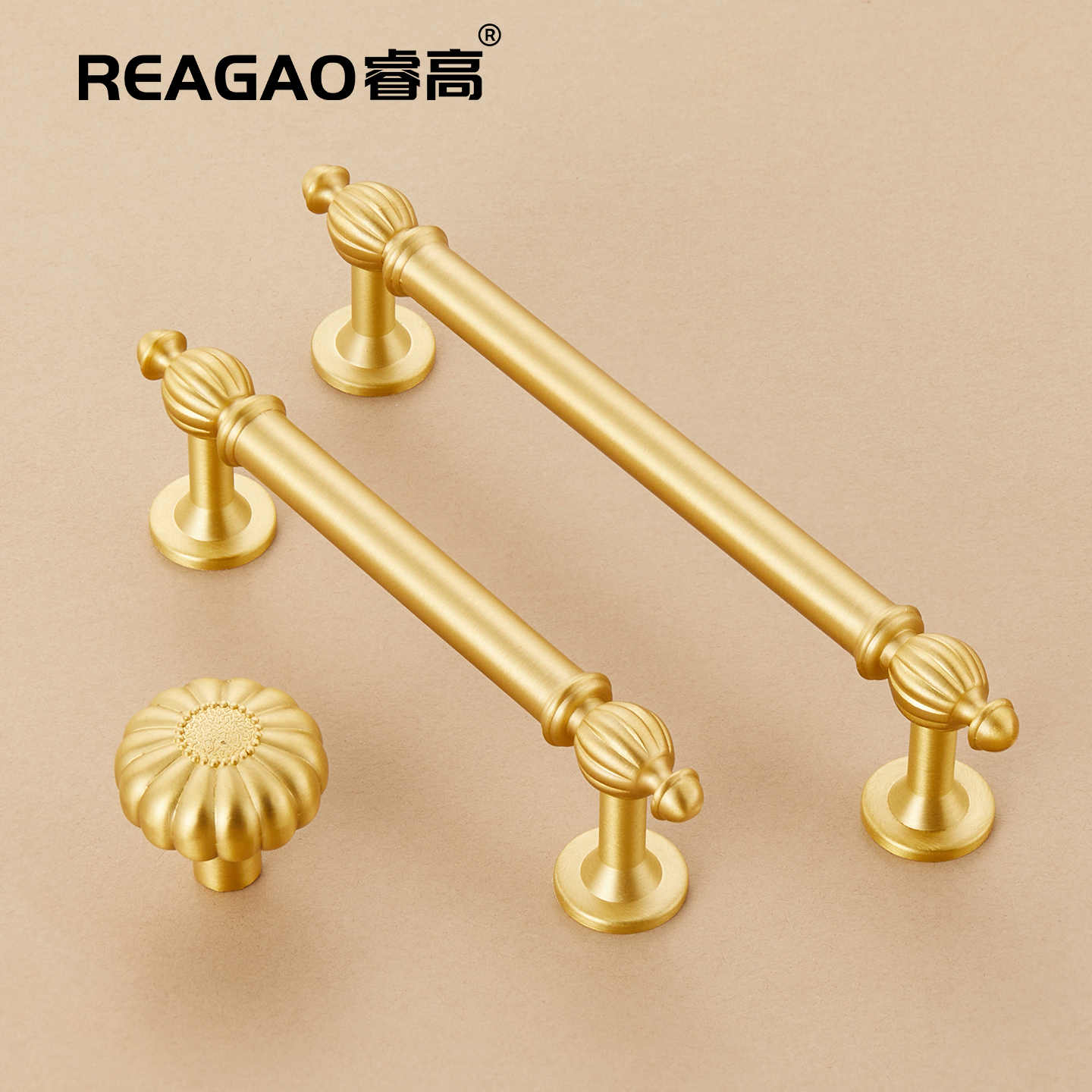 睿高黄铜柜门拉手法式金色中古风