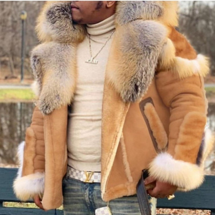 外贸男装仿皮绒皮毛一体大毛领长袖外套冬季新款仿皮草外套