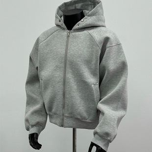 boxy版 廓形夹克帽衫 型开衫 cleanfit连帽外套短款 卫衣男秋冬款 美式
