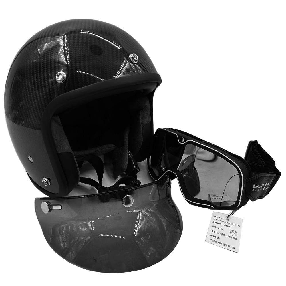 复古机车哈雷头盔碳纤维头盔男女个性小盔体轻便半盔3C认证