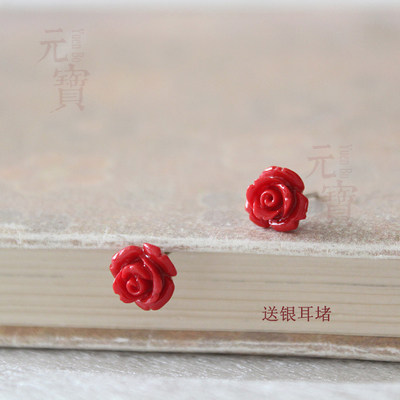 新款S925纯银耳钉 珊瑚花贝壳玫瑰花甜美简约耳环耳饰女 日韩