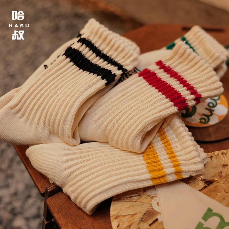 中筒防臭棉质个性运动条纹中筒袜