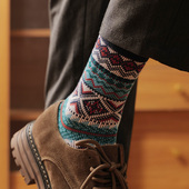 民族风复古中筒袜男款 哈叔 HASU 秋冬菱形高帮长袜阿美咔叽棉袜潮