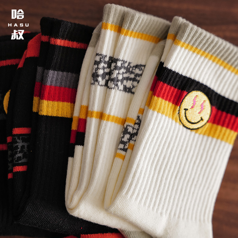 哈叔/HASU 高端男士潮牌中筒袜街头滑板酷跑街舞个性潮袜潮流长袜